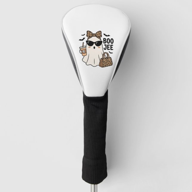 Boo Jee Ghost Halloween Leopard Bow Vector Design_ Golf Head Cover (Front)