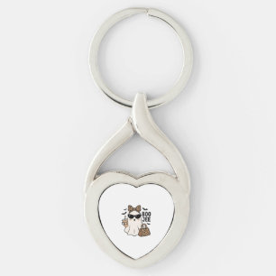 Boo Jee Ghost Halloween Leopard Bow Vector Design_ Key Ring