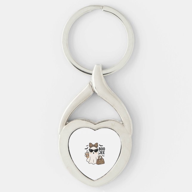 Boo Jee Ghost Halloween Leopard Bow Vector Design_ Key Ring (Front)