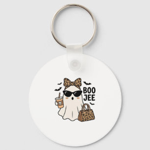 Boo Jee Ghost Halloween Leopard Bow Vector Design_ Key Ring