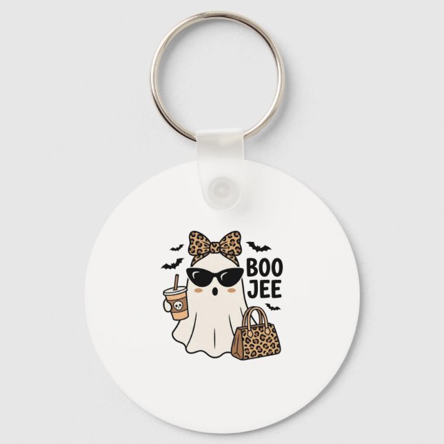 Boo Jee Ghost Halloween Leopard Bow Vector Design_ Key Ring (Front)