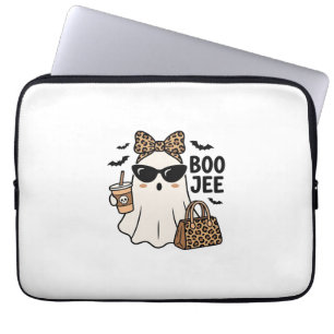 Boo Jee Ghost Halloween Leopard Bow Vector Design_ Laptop Sleeve