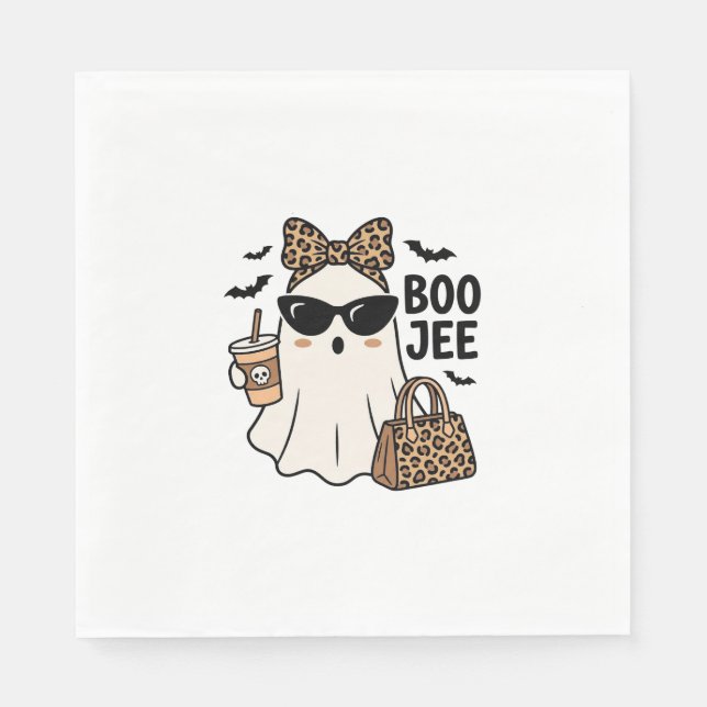 Boo Jee Ghost Halloween Leopard Bow Vector Design_ Napkin (Front)
