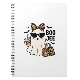 Boo Jee Ghost Halloween Leopard Bow Vector Design_ Notebook