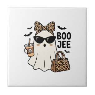 Boo Jee Ghost Halloween Leopard Bow Vector Design_ Tile