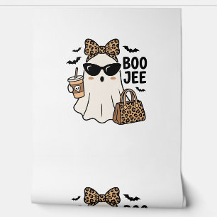 Boo Jee Ghost Halloween Leopard Bow Vector Design_ Wallpaper