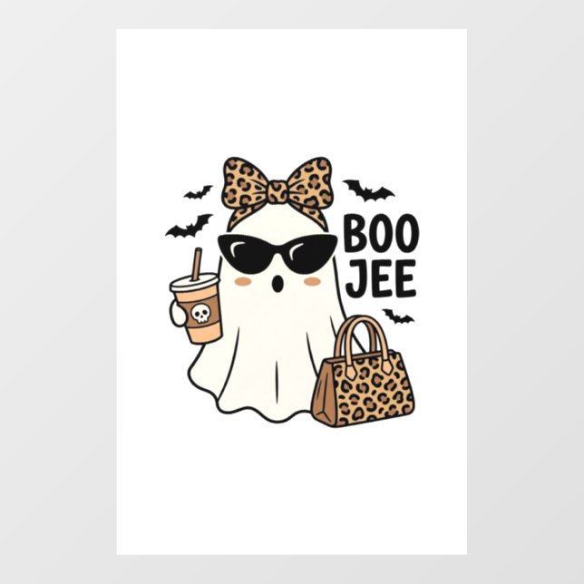 Boo Jee Ghost Halloween Leopard Bow Vector Design_ Window Cling (Sheet)