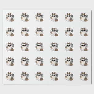 Boo Jee Ghost Halloween Leopard Bow Vector Design_ Wrapping Paper