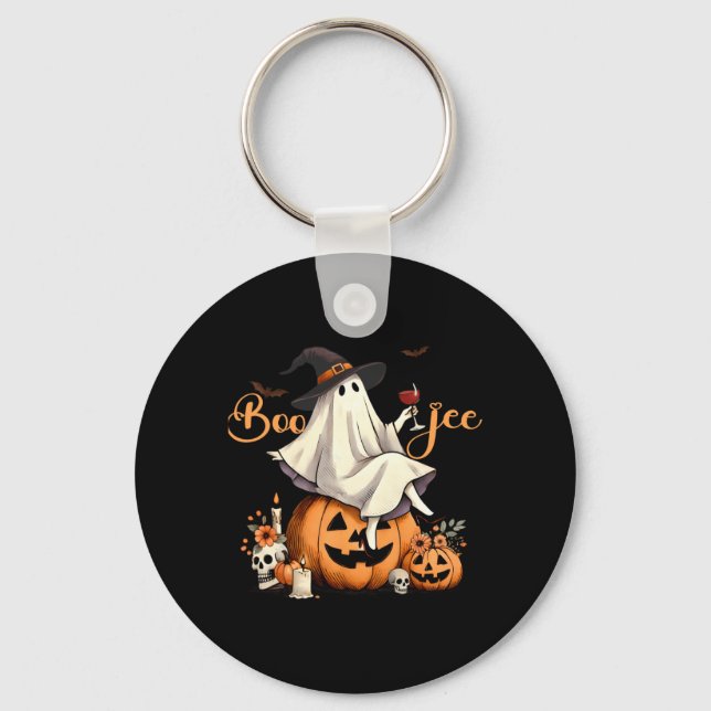 Boo Jee Ghost Ice Coffee Coquette Bow Halloween Key Ring (Front)
