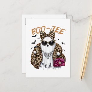 Boo-JEE Ghost Leopard Coquette Halloween Holiday Postcard