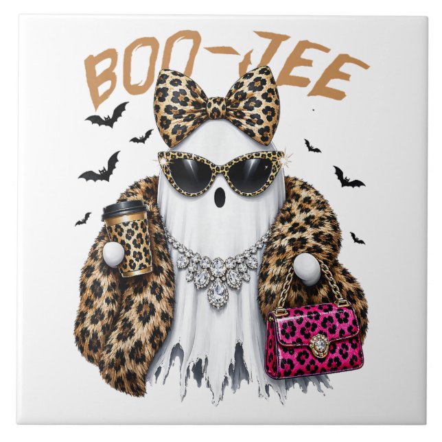Boo-JEE Ghost Leopard Coquette Halloween Tile (Front)