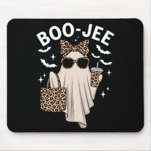 Boo Jee Ghost With Coffee Coquette Bow Halloween W Mouse Mat