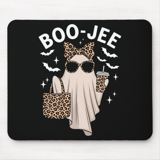 Boo Jee Ghost With Coffee Coquette Bow Halloween W Mouse Mat (Front)
