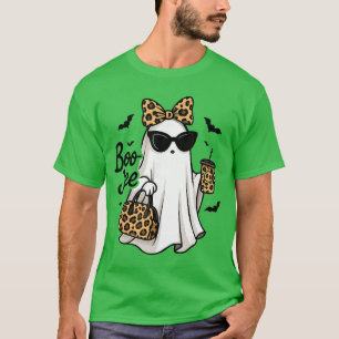 Boo JEE Ghost with Coffee Coquette Bow Halloween W T-Shirt