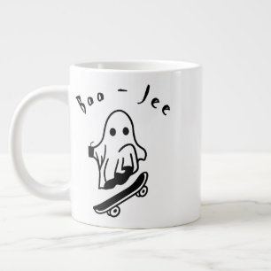 Boo Jee Halloween Ghost Skating Spooky Drawings Large Coffee Mug