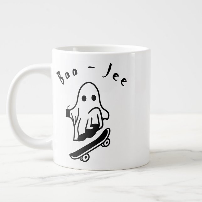 Boo Jee Halloween Ghost Skating Spooky Drawings Large Coffee Mug (Left)
