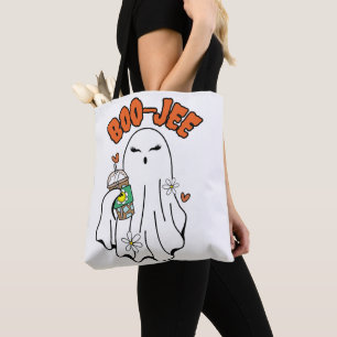 Boo-Jee Halloween Ghost with Iced Coffee in hand Tote Bag