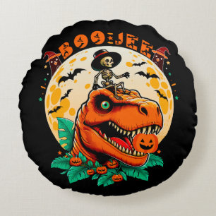 BOO-Jee Halloween: T-Rex & Skeleton Fun Design! Round Cushion