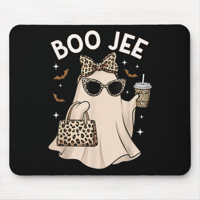 Boo Jee Leopard Ghost Coffee Halloween Boujee Wome Mouse Mat (Front)