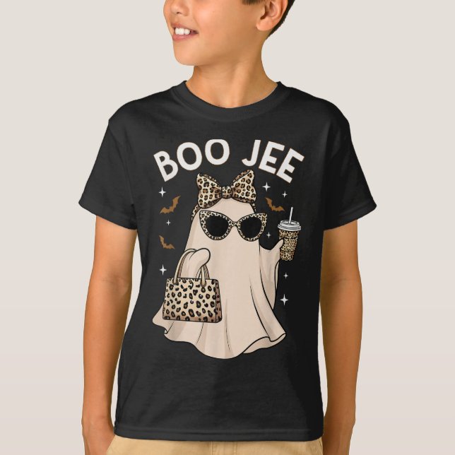 Boo Jee Leopard Ghost Coffee Halloween Boujee Wome T-Shirt (Front)