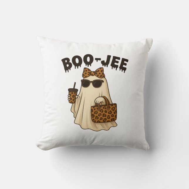 BOO-JEE Leopard Print Ghost Throw Pillow  (Front)
