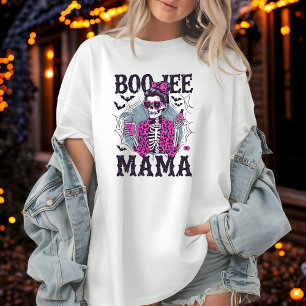 Boo-Jee Mama Skeleton in Pink Fur Halloween Design T-Shirt