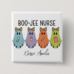 Boo-Jee Nurse Halloween Ghost Personalised 15 Cm Square Badge