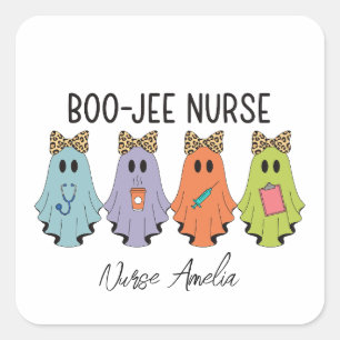 Boo-Jee Nurse Halloween Ghost Personalised Name Square Sticker
