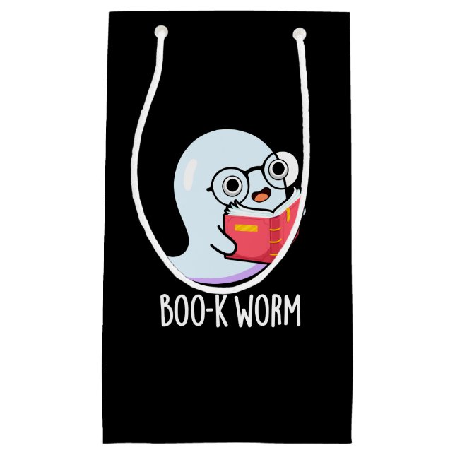 Boo-k Worm Funny Bookworm Ghost Pun Dark BG Small Gift Bag (Front)