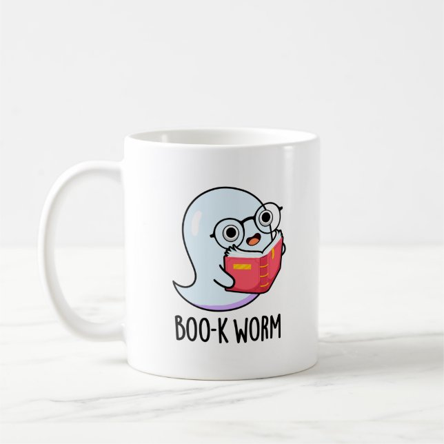 Boo-k Worm Funny Halloween Bookworm Ghost Pun Coffee Mug (Left)