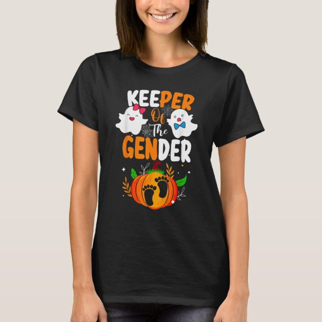 Boo Keeper of the Gender Reveal Baby Announcement  T-Shirt (Front)