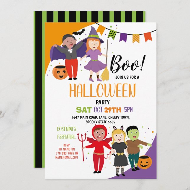 Boo Kids Halloween Costume Fancy Dress Party Invitation (Front/Back)