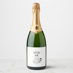 Boo Kitty Cute Ghost Cat Halloween Spooky Kitten Sparkling Wine Label