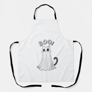 Boo Kitty Cute Ghost Cat Halloween Spooky Kitten T Apron