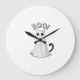 Boo Kitty Cute Ghost Cat Halloween Spooky Kitten T Large Clock