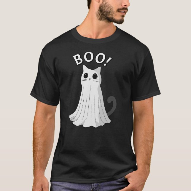 Boo Kitty Cute Ghost Cat Halloween Spooky Kitten T-Shirt (Front)