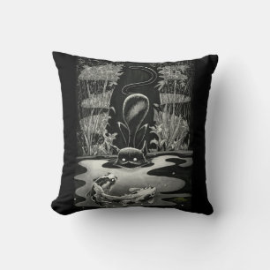 Boo Kitty Goes Fishing Throw Pillow