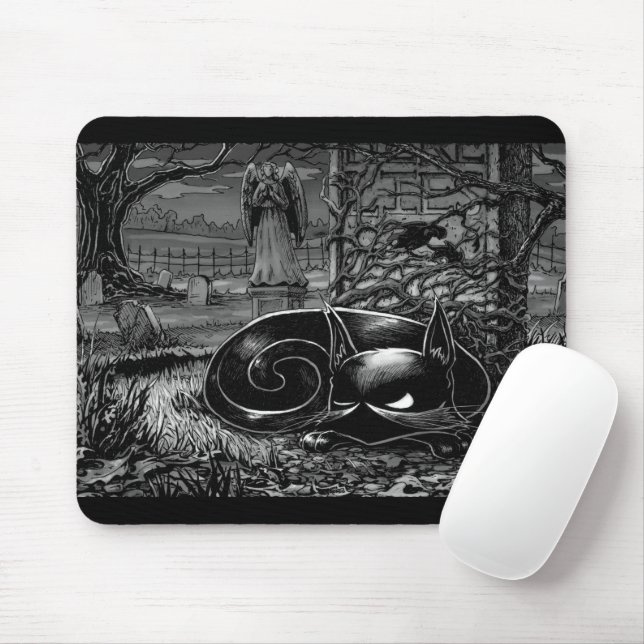 Boo Kitty Naps in a Cemetery Mouse Pad (With Mouse)