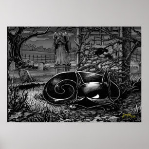 Boo Kitty Naps in a Cemetery Poster