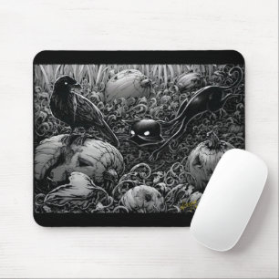 Boo Kitty Stalks a Raven Mouse Pad