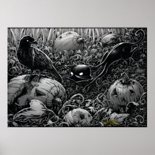 Boo Kitty Stalks a Raven Poster