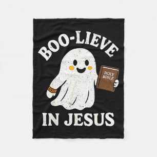 Boo-lieve In Jesus Funny Christian Ghost Reading H Fleece Blanket