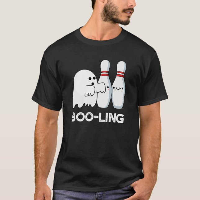 Boo-ling Funny Halloween Bowling Ghost Pun Dark BG T-Shirt (Front)