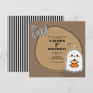BOO! Little Ghost Brown Halloween 1st Birthday  Invitation