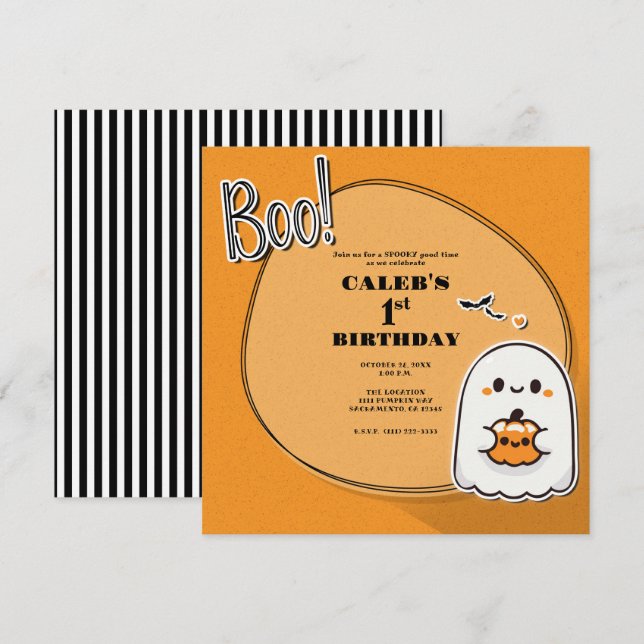 BOO! Little Ghost Halloween 1st Birthday Party Invitation (Front/Back)