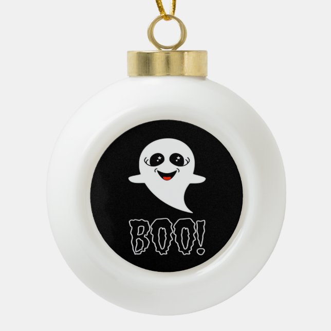 Boo! Little Halloween By Lucas Ceramic Ball Christmas Ornament (Front)