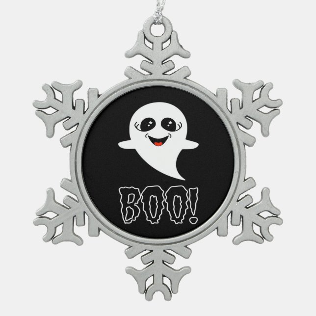 Boo! Little Halloween By Lucas Snowflake Pewter Christmas Ornament (Front)
