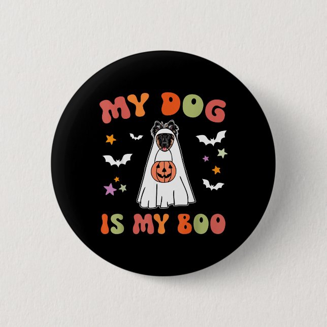 Boo Long-Haired German Shepherd Dog Halloween 6 Cm Round Badge (Front)