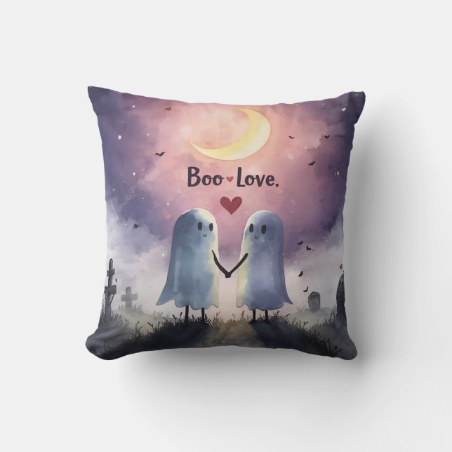 Boo Love Cute Ghost Couple Halloween Cushion (Front)