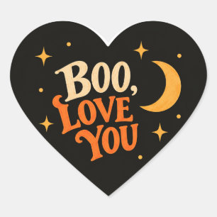 Boo Love You Retro Halloween Moon Design Heart Sticker